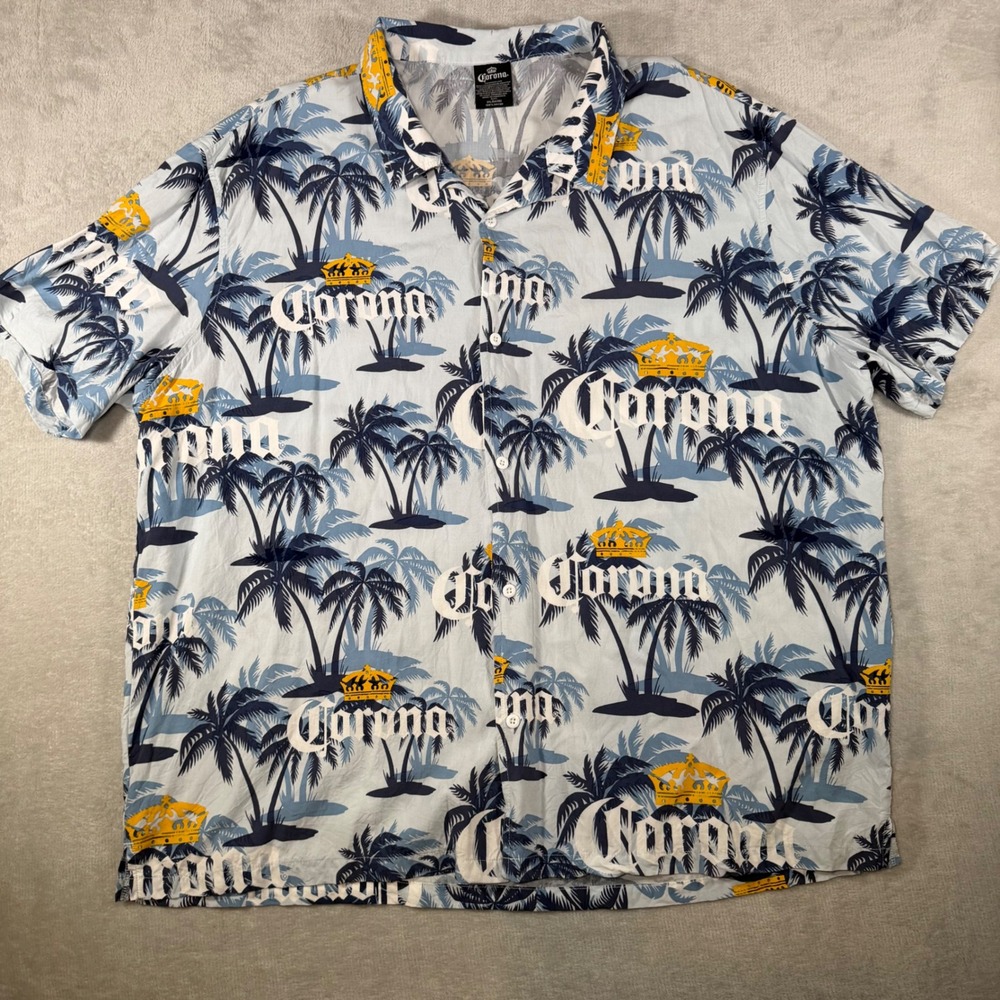 Corona‎ Extra Hawaiian Shirt Mens 3XL Palm Tree Beer Logo Button Up Rayon